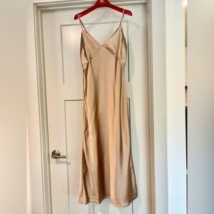 Double Zero Champagne Satin Maxi Slip Dress with slit Size Large